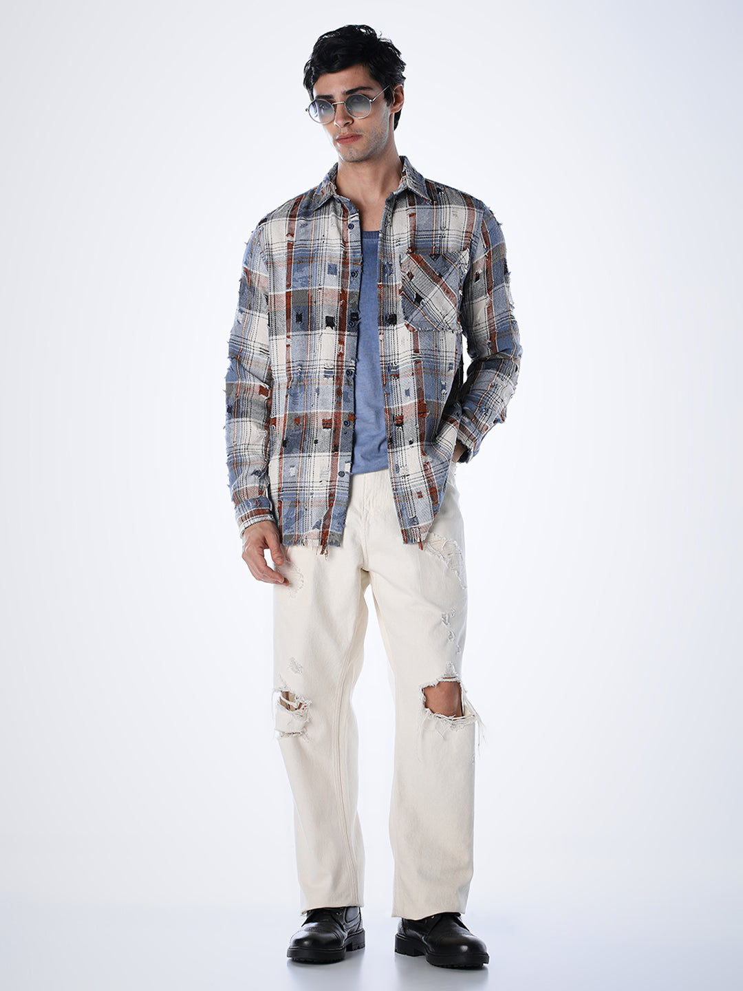 Distressed Check Regular Fit Shirt