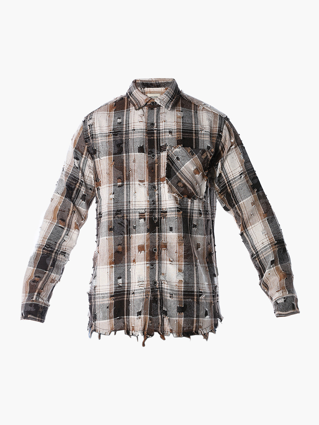 Distressed Check Regular Fit Shirt - Brown