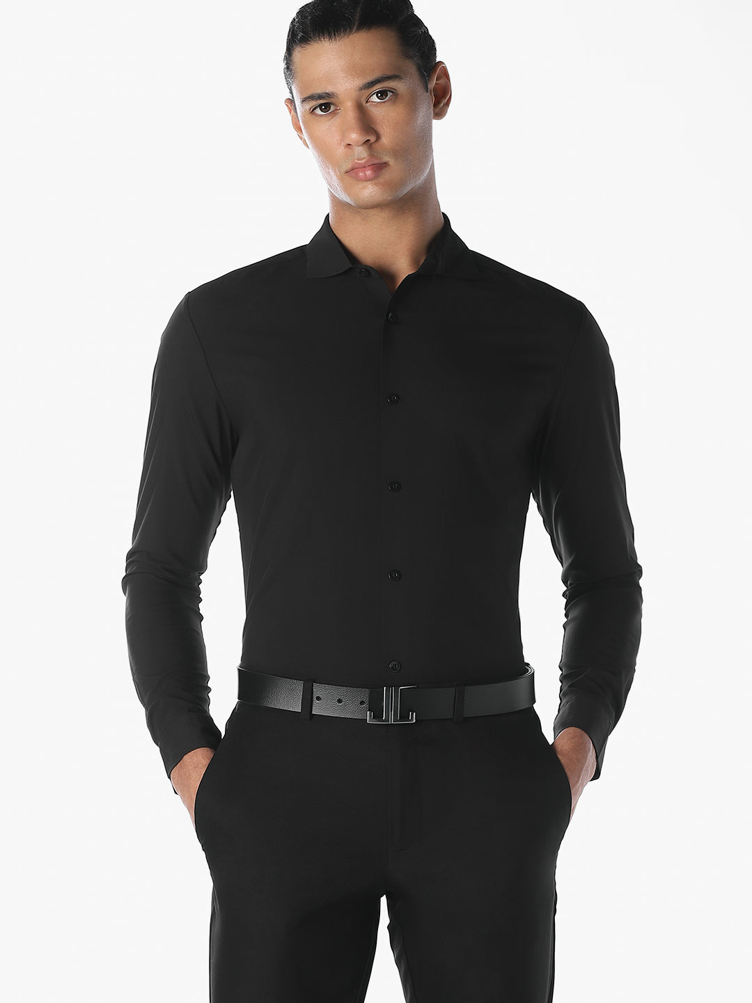 Black Slim Fit Full Sleeves Shirt