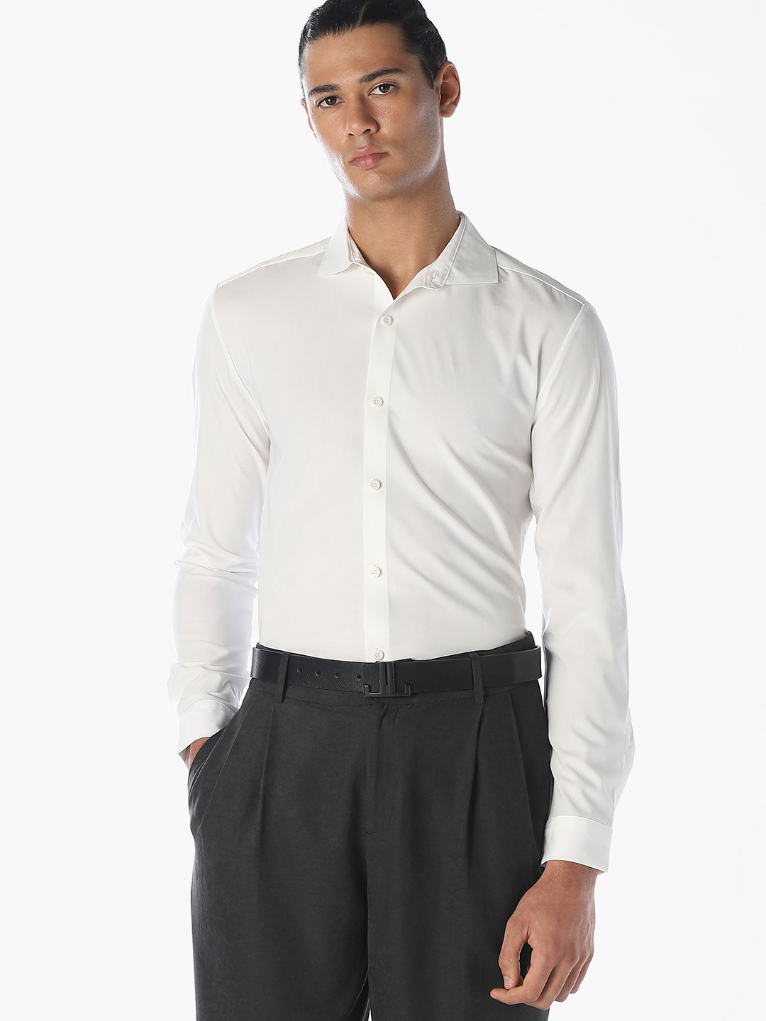White Slim Fit Full Sleeves Shirt