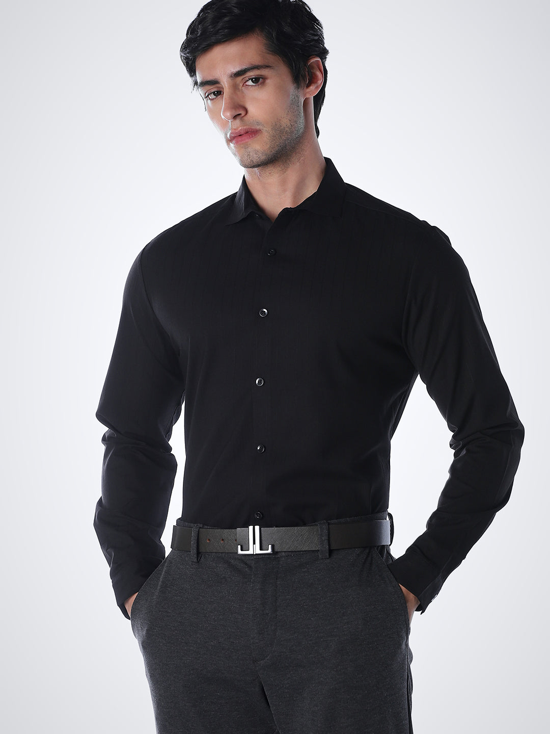 Slim Fit Full Sleeves Shirt - Black - S