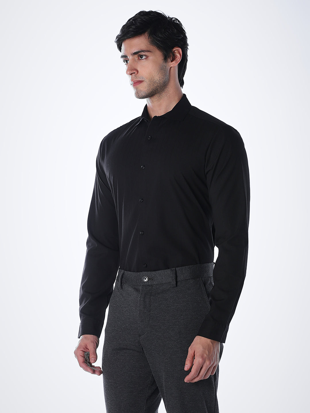 Slim Fit Full Sleeves Shirt - Black