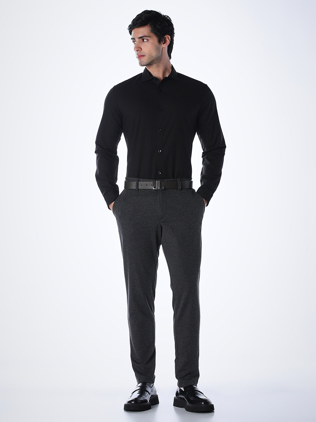 Slim Fit Full Sleeves Shirt - Black