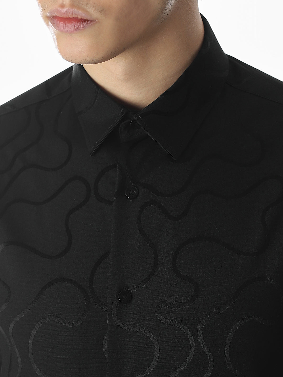 Black Dobby Printed Shirt