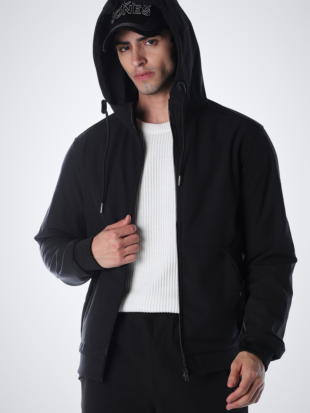 Zip-Up High Neck Hooded Jacket - S