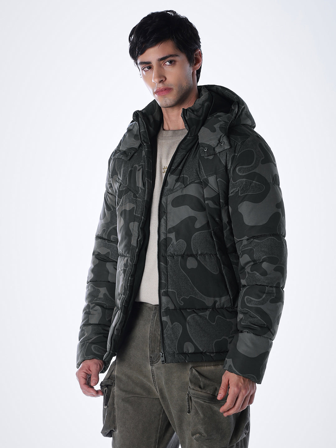 Camo Print High Neck Winter Jacket