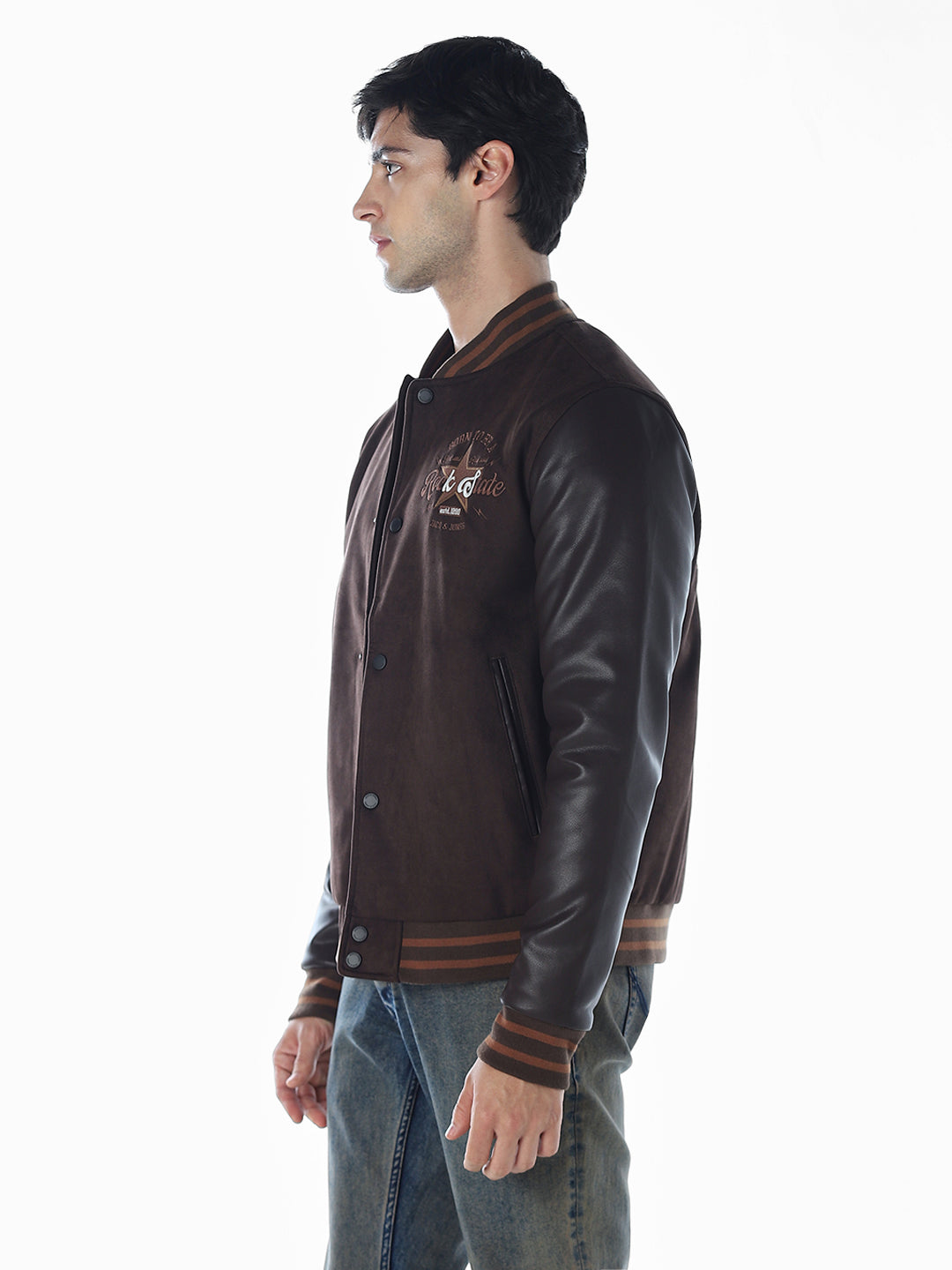 Dark Brown Rib Collar Bomber Jacket