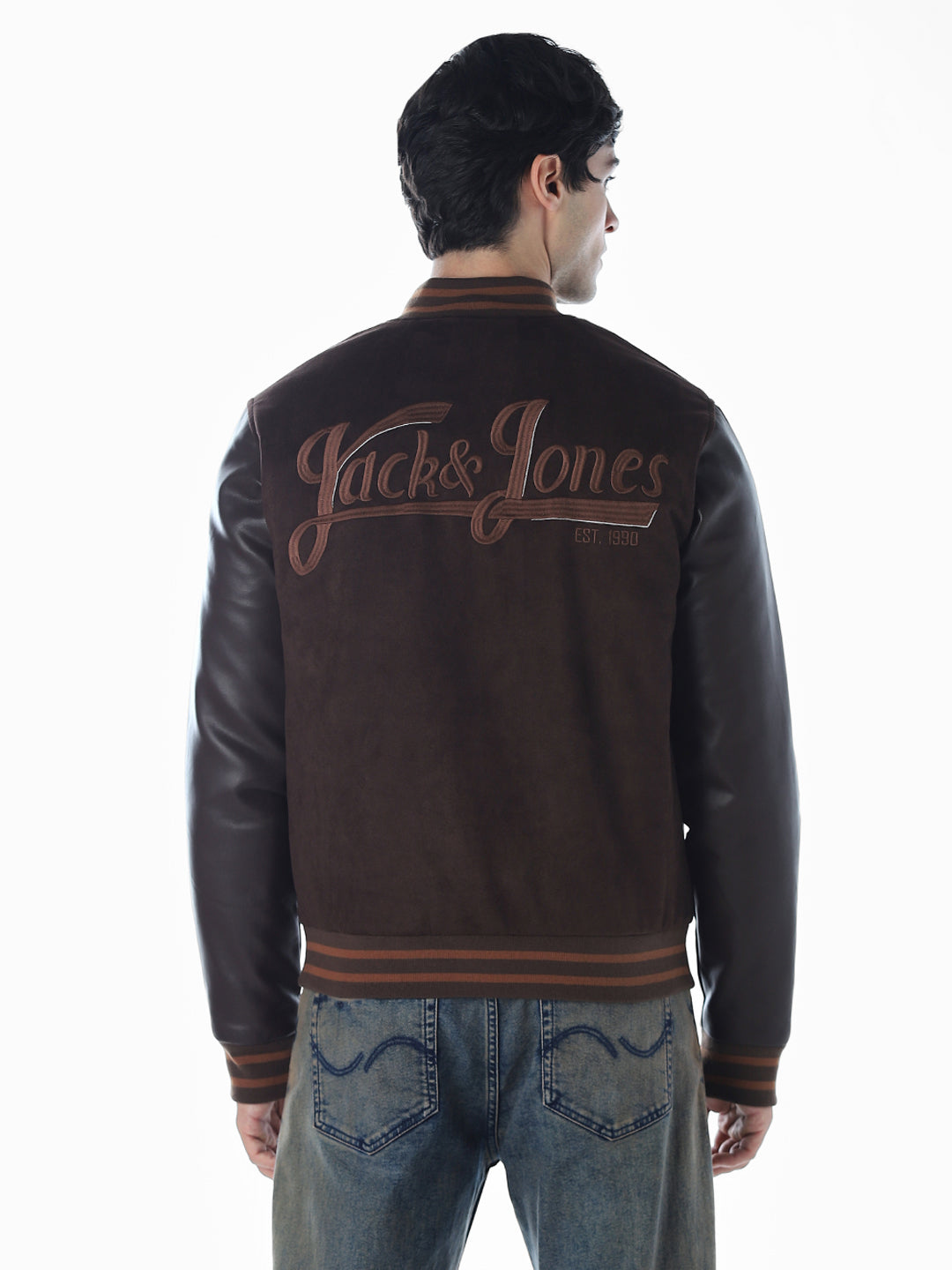 Dark Brown Rib Collar Bomber Jacket