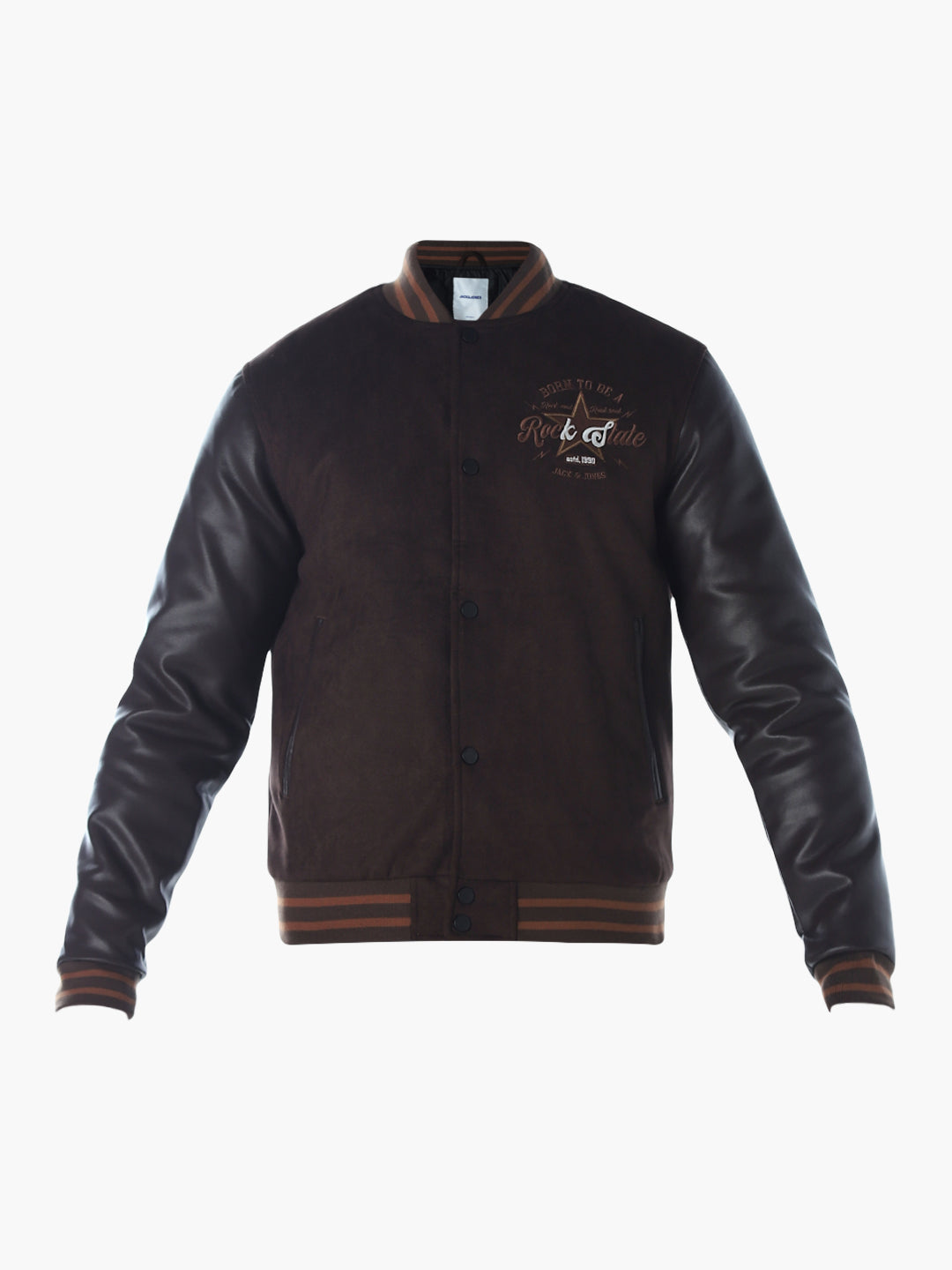 Dark Brown Rib Collar Bomber Jacket