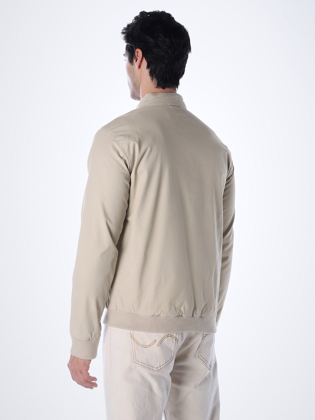 Beige Regular Fit Bomber Jacket
