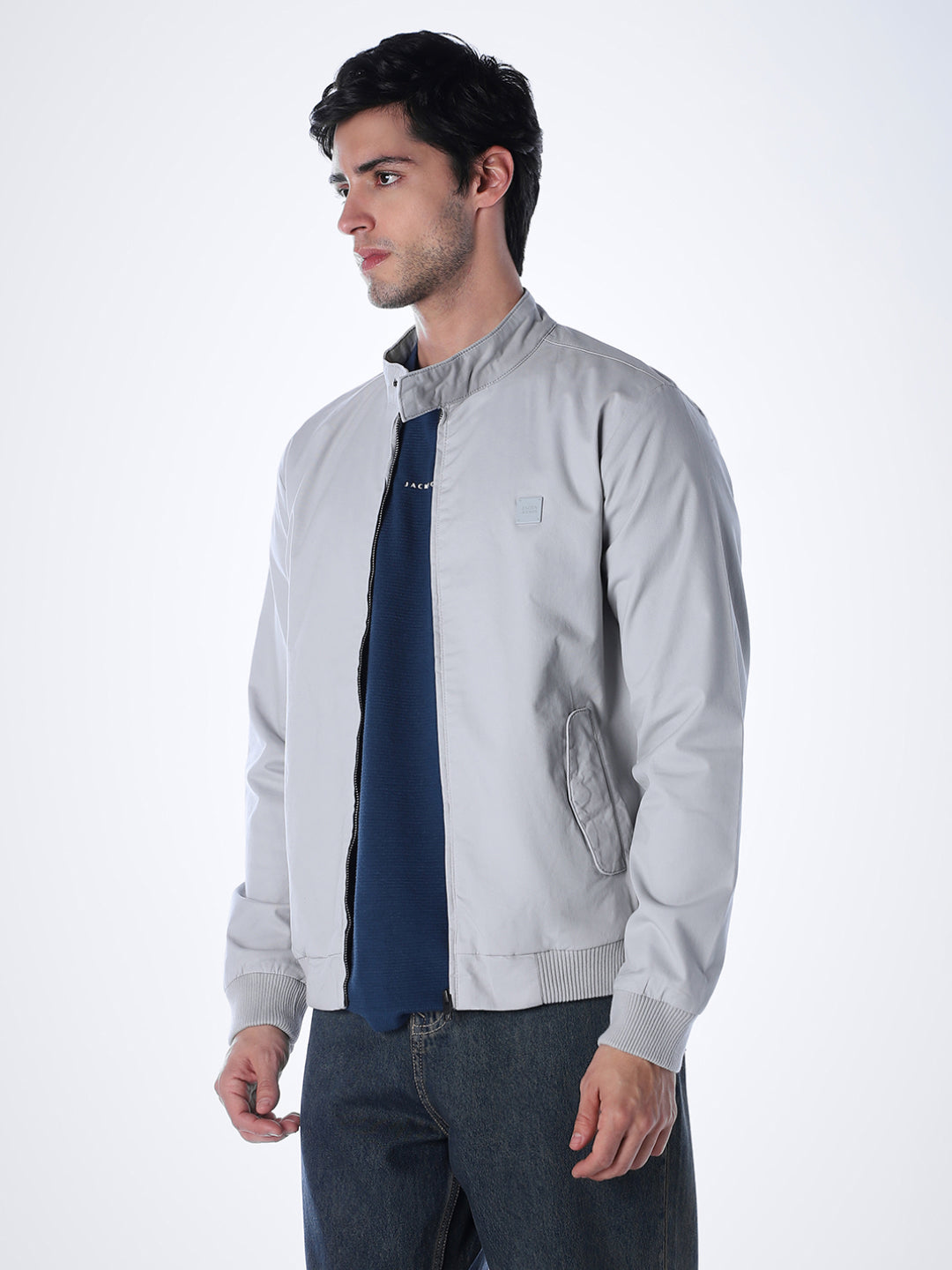 Blue Regular Fit Bomber Jacket