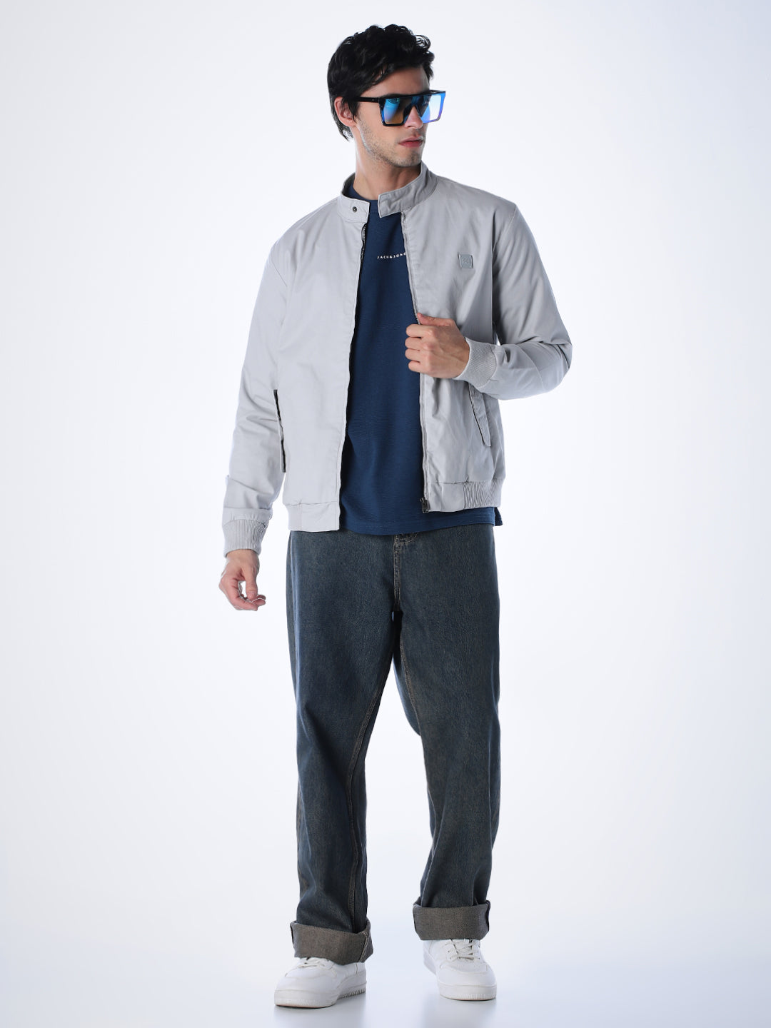 Blue Regular Fit Bomber Jacket