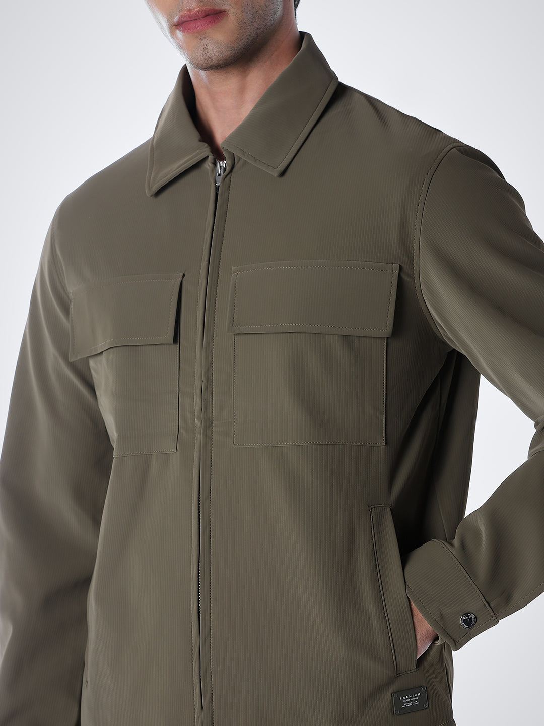 Zip-Front Casual Jacket - Olive Green