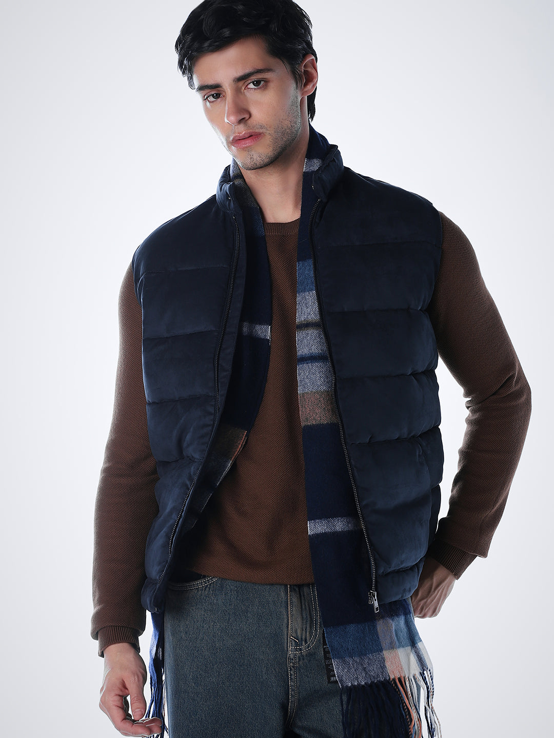 Navy Blue High Neck Puffer Vest - M