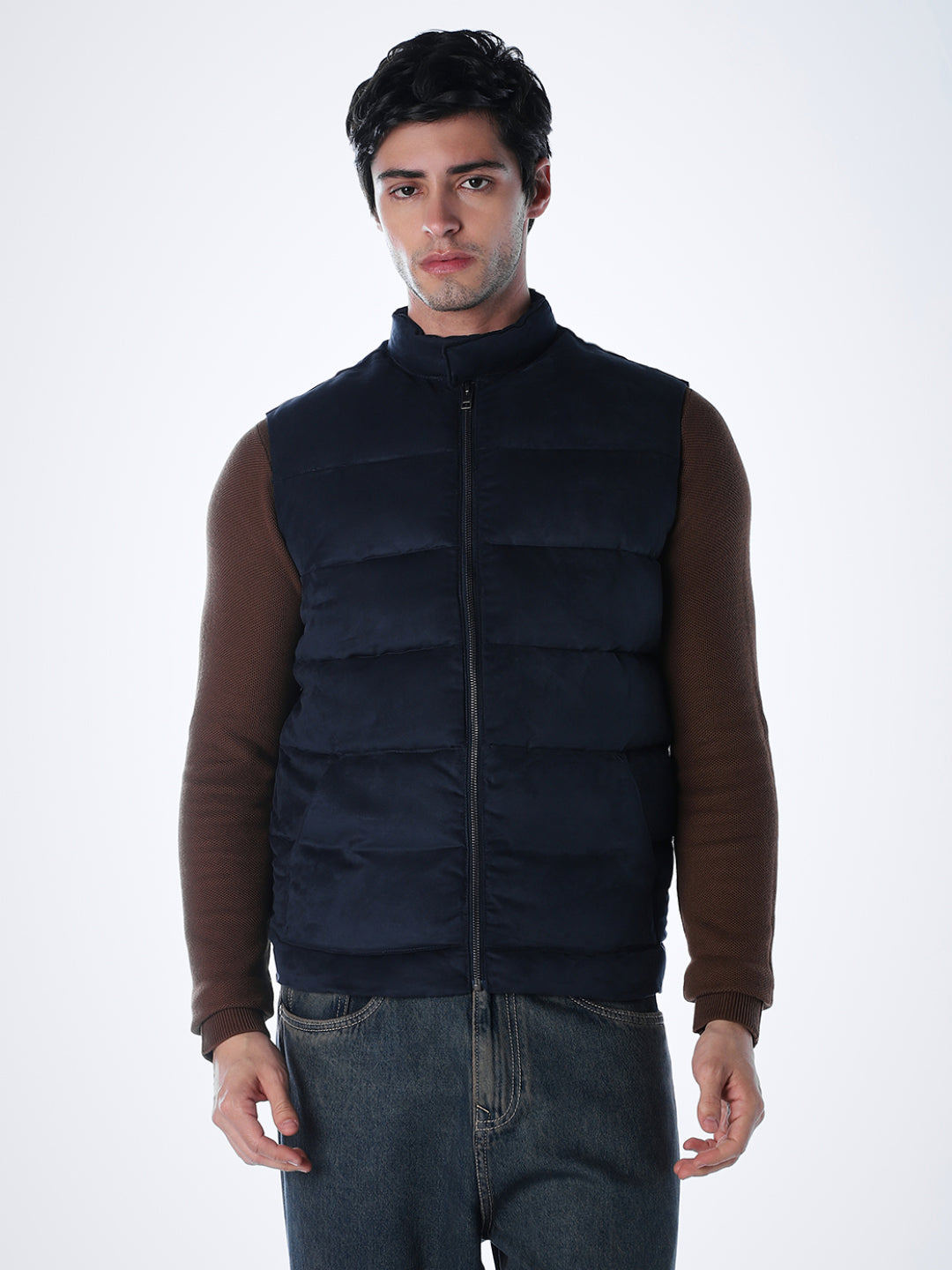 Navy Blue High Neck Puffer Vest