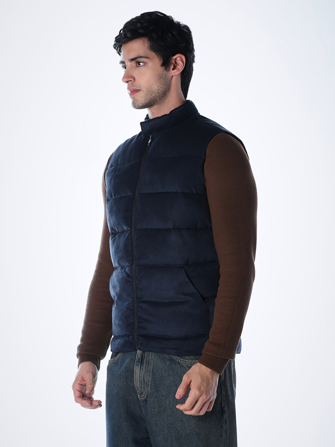 Navy Blue High Neck Puffer Vest