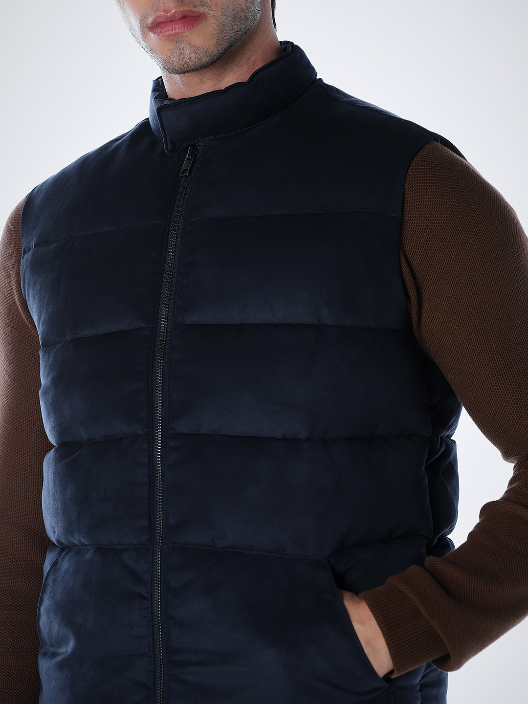 Navy Blue High Neck Puffer Vest