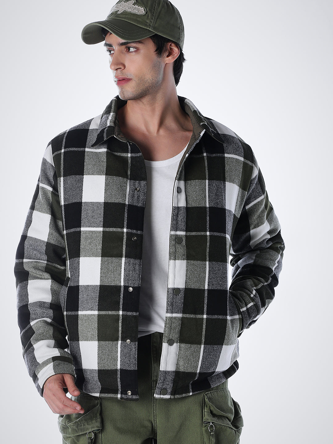 Olive Green Check Reversible Jacket - XXL