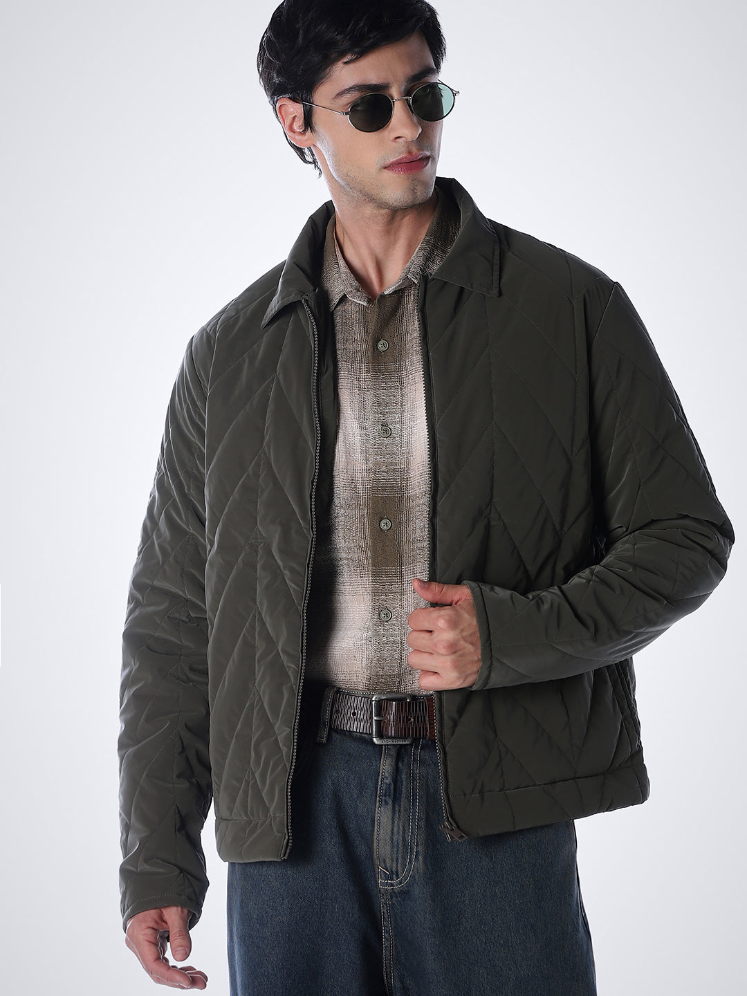 Olive Zip-Up Quilted Jacket - XL