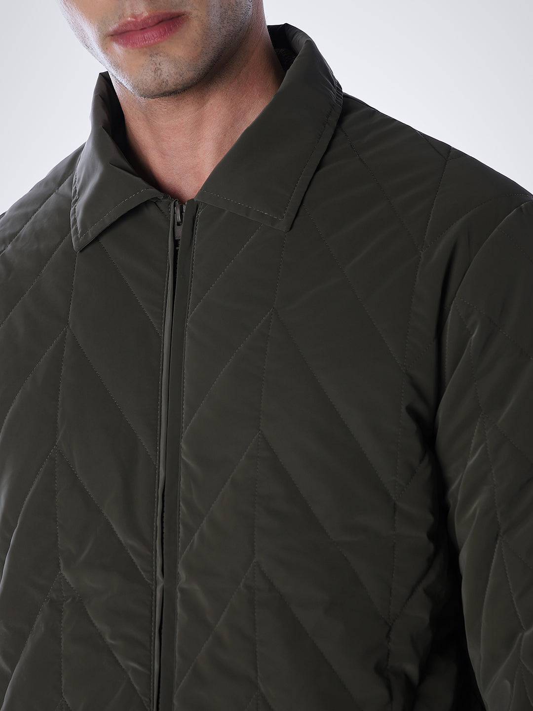 Olive Zip-Up Quilted Jacket