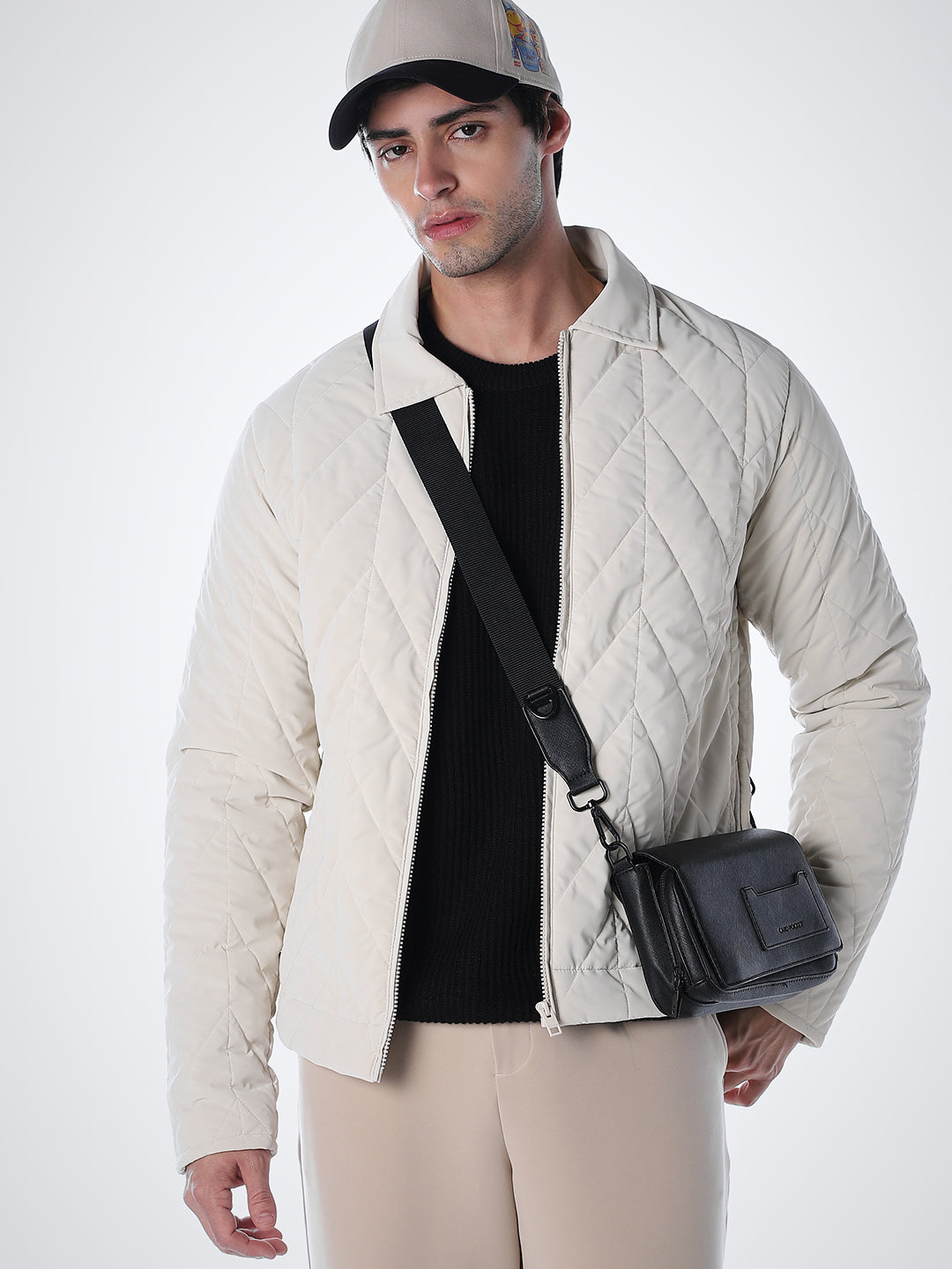 Men's Grey Quilted Jacket With Zip Closure - XXL