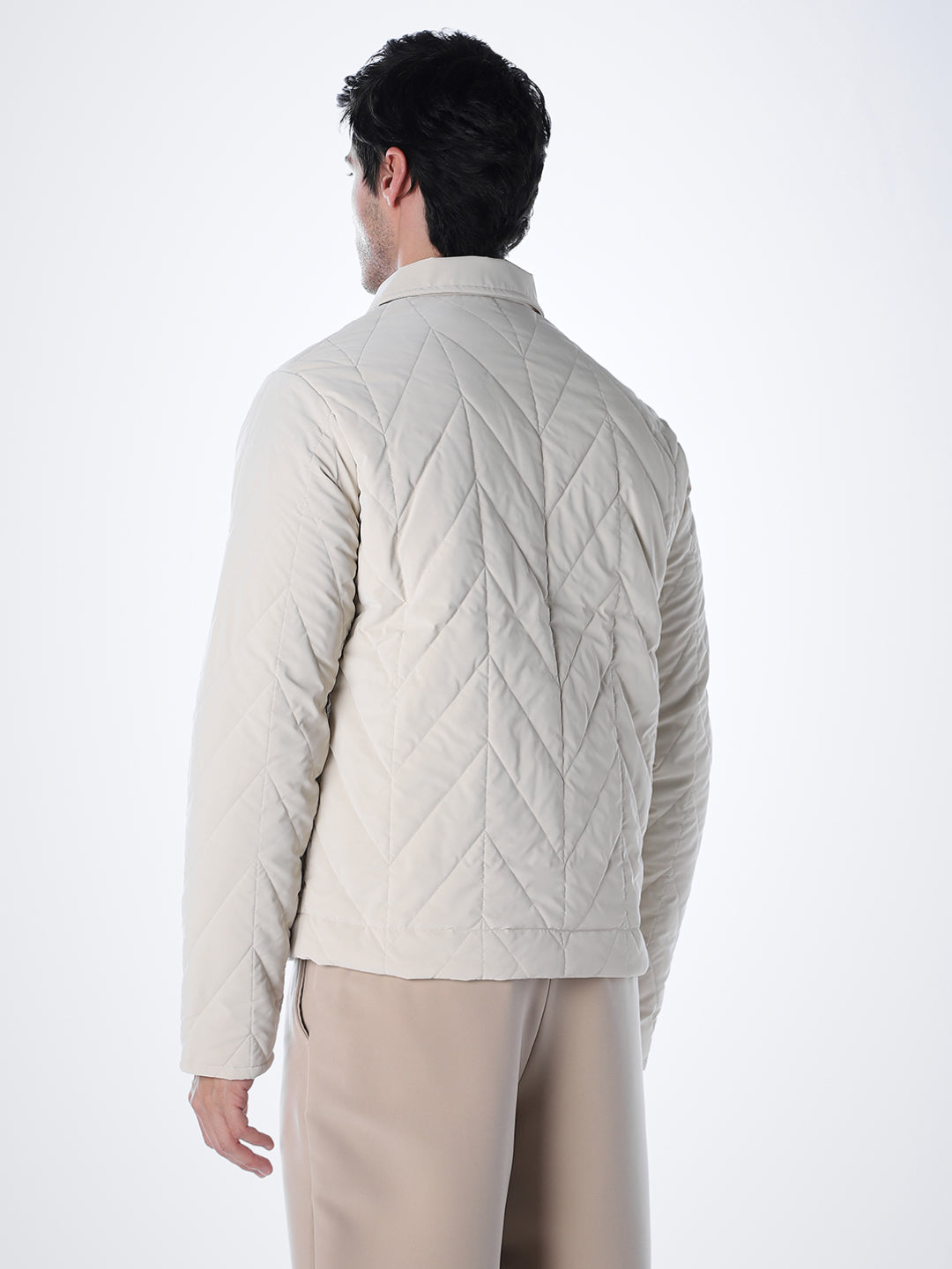 Men's Grey Quilted Jacket With Zip Closure