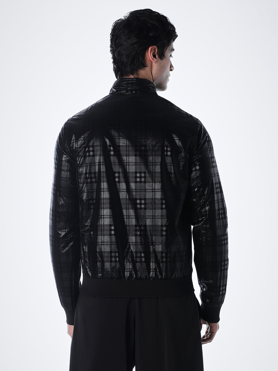 Black Gloss Finish Check Jacket