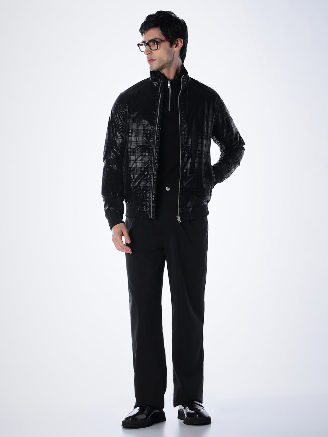 Black Gloss Finish Check Jacket