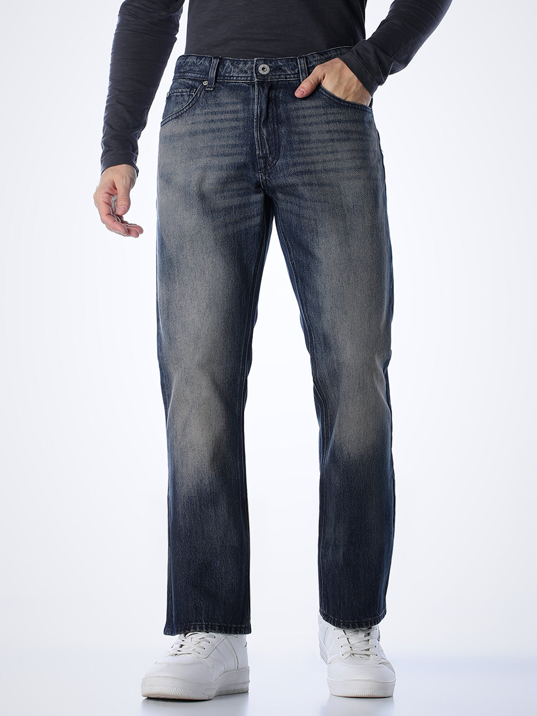 5 Pocket WASHED Clark Regular Fit Jeans - Dark Blue