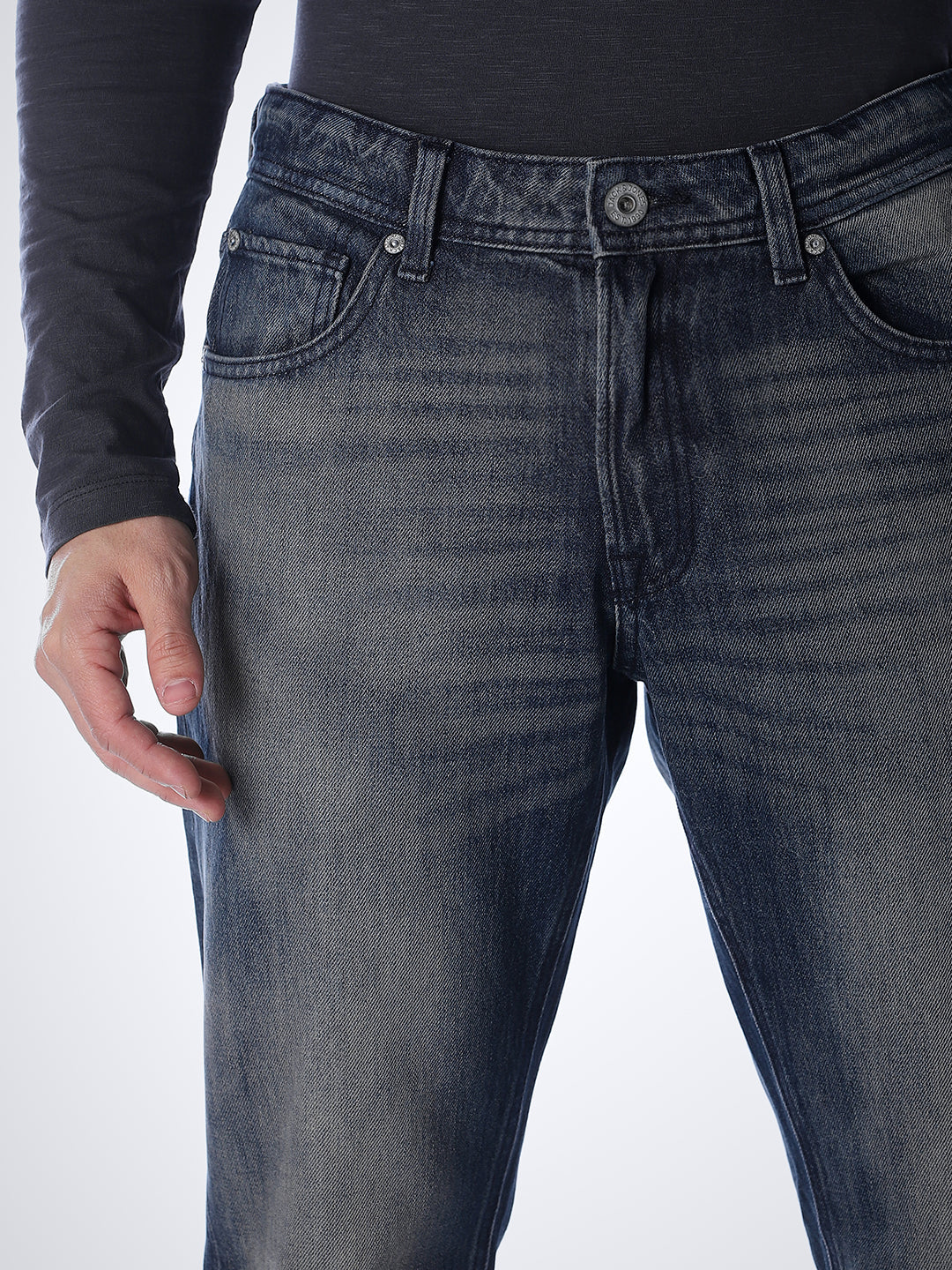 5 Pocket WASHED Clark Regular Fit Jeans - Dark Blue