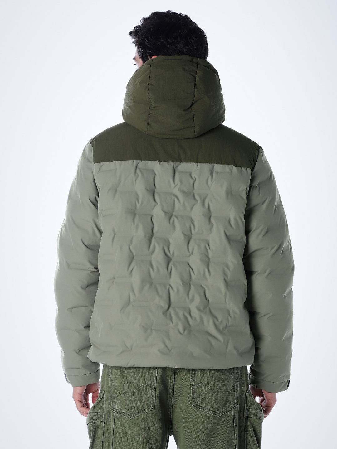 High Neck Quilted Puffer Jacket - Green