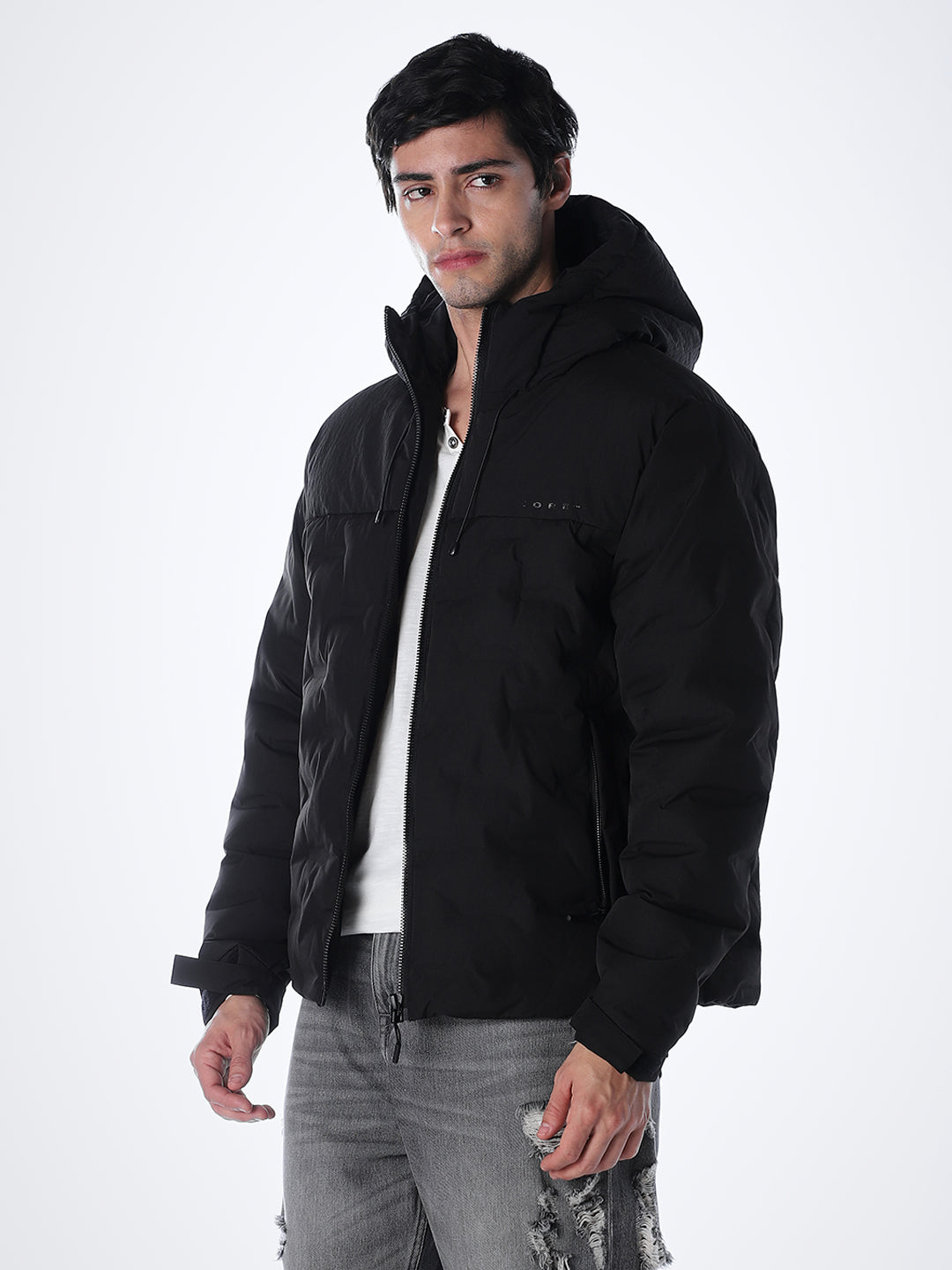 High Neck Quilted Puffer Jacket - Black