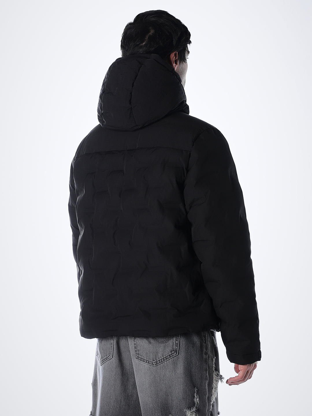High Neck Quilted Puffer Jacket - Black