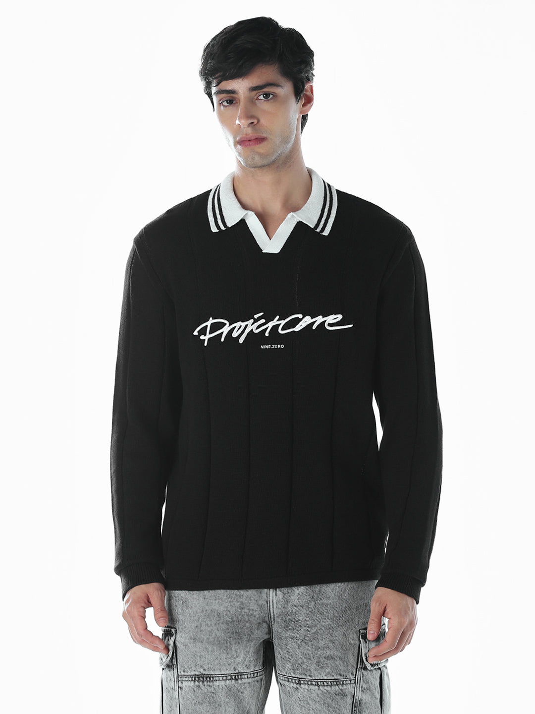 Oversized Knitted Polo - Black