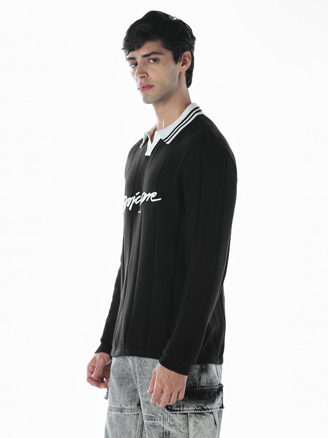 Oversized Knitted Polo - Black