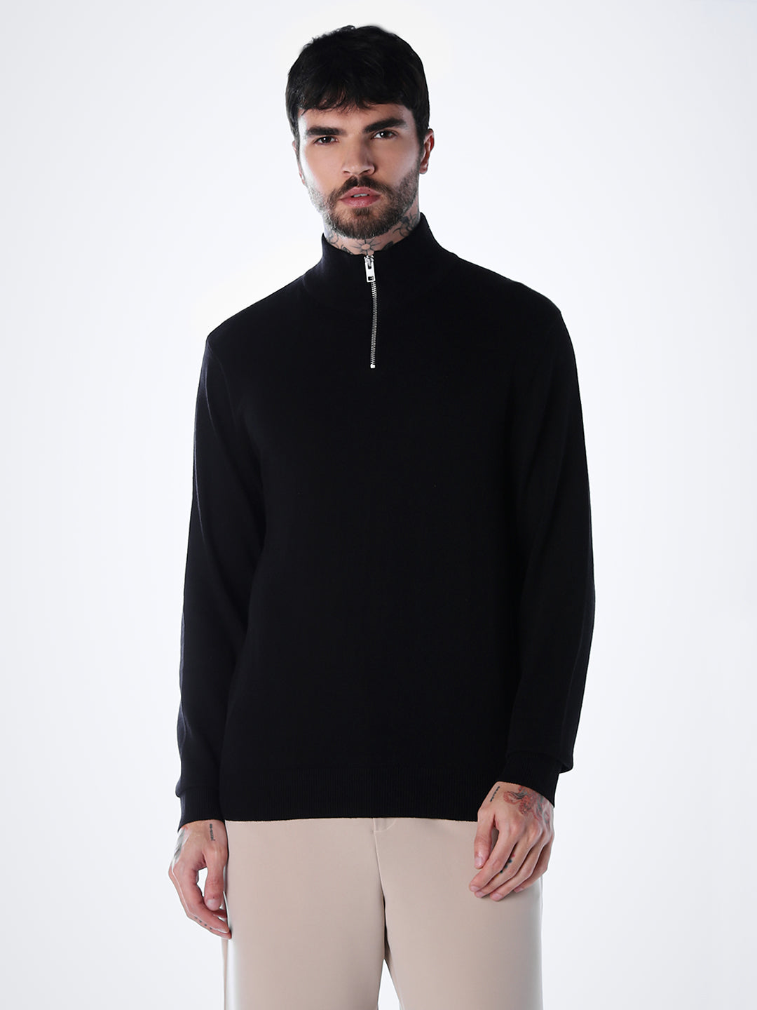 Zip High Neck T-shirt - Black