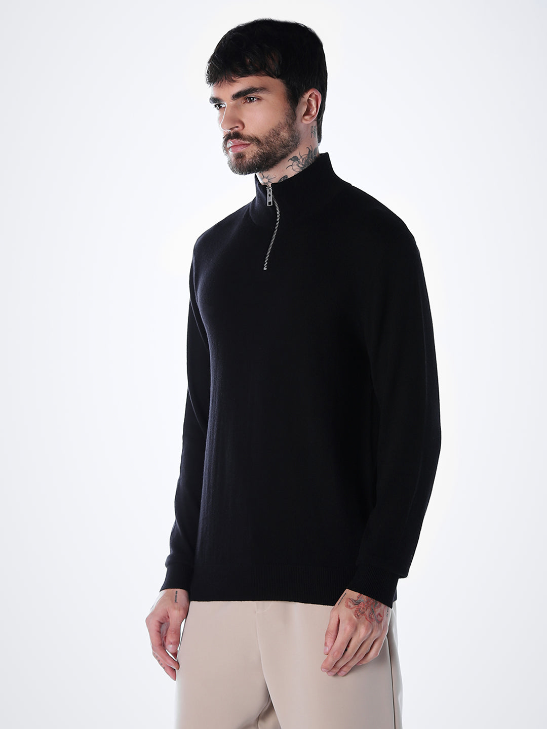 Zip High Neck T-shirt - Black