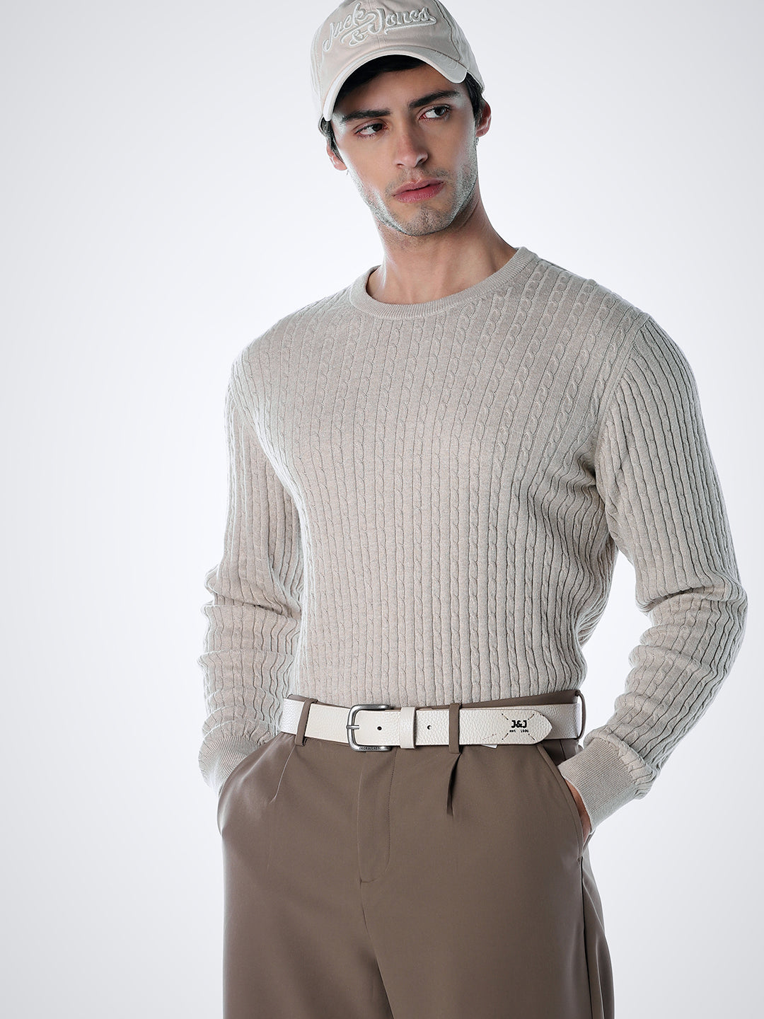 Beige Slim Fit Pullover