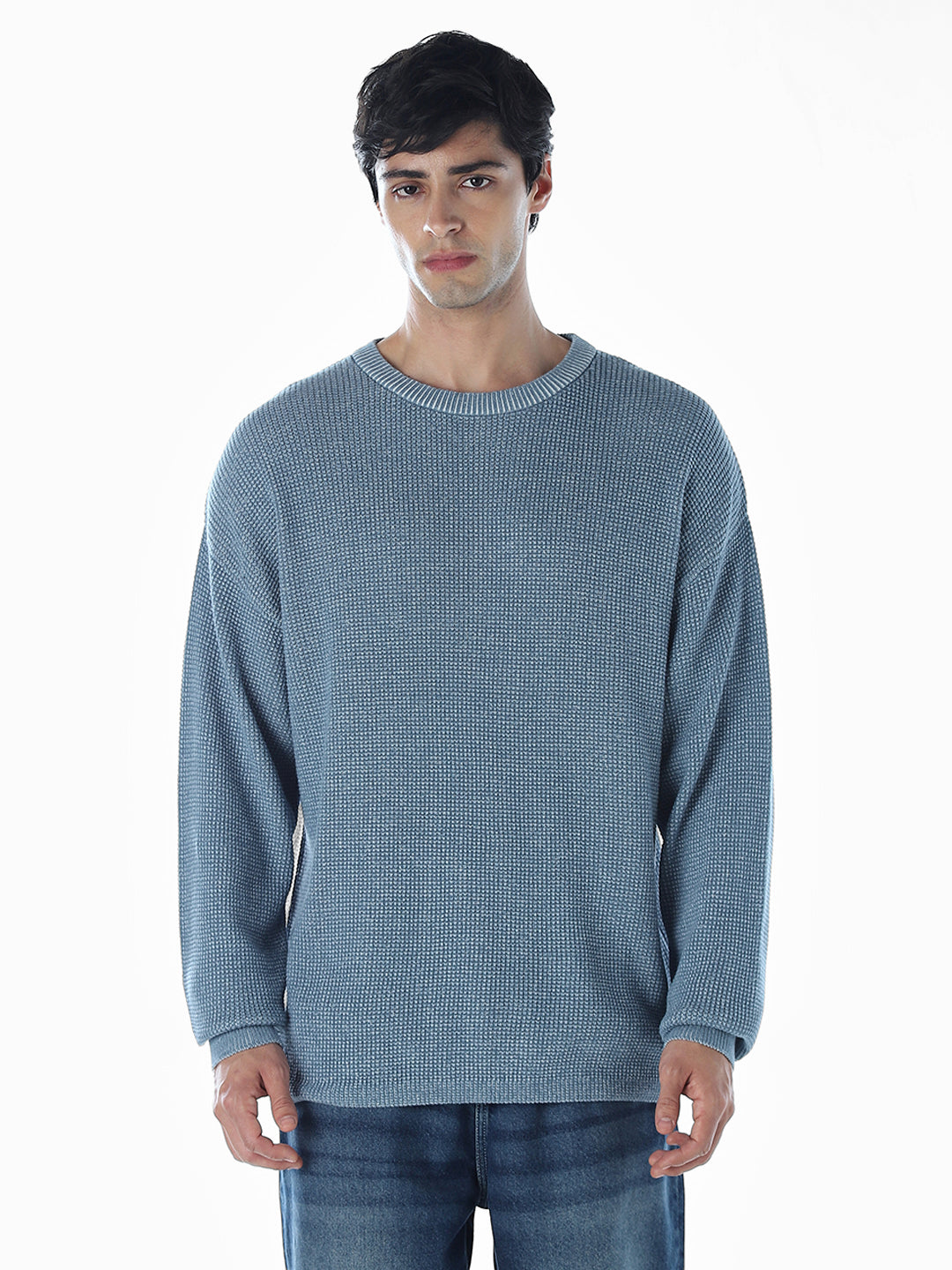 Textured Crew Neck Oversized Pullover
