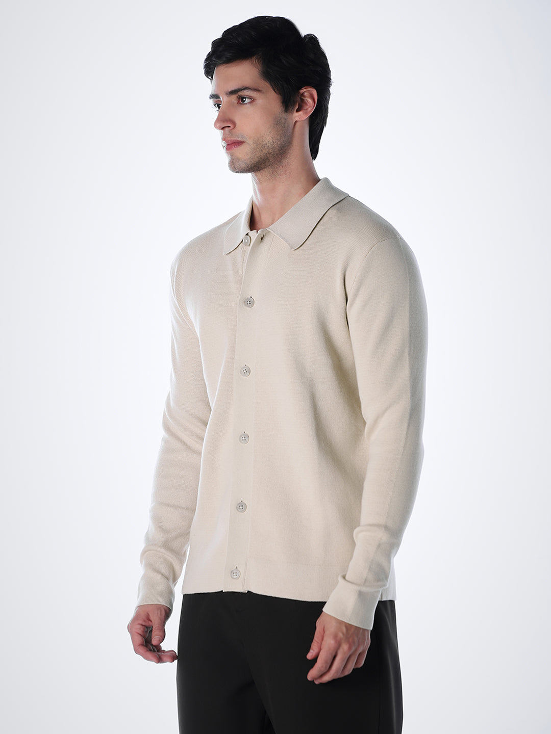 Regular Fit Front Open Cardigan - Beige