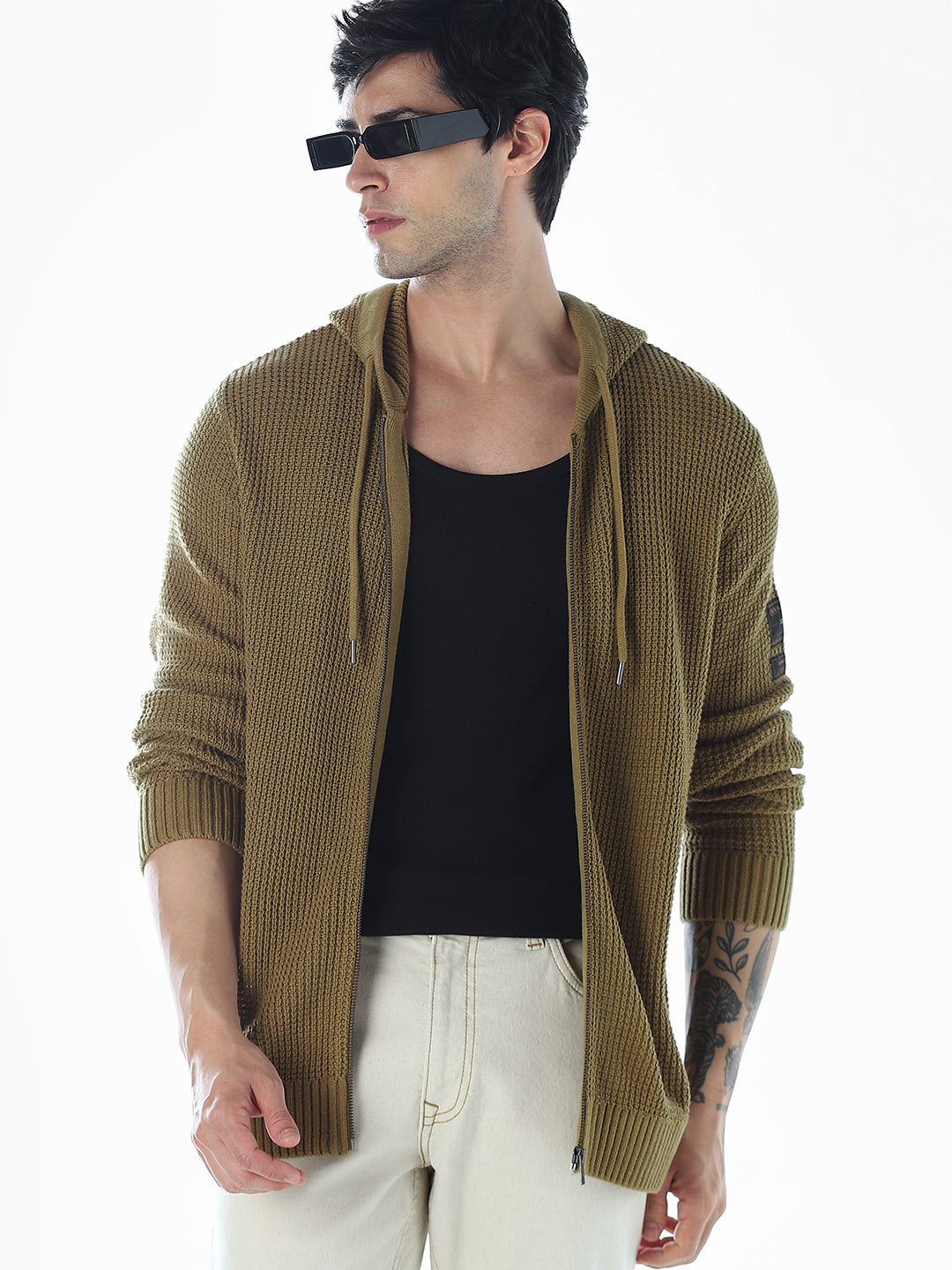 Hooded Front Open Oversized Pullover - S