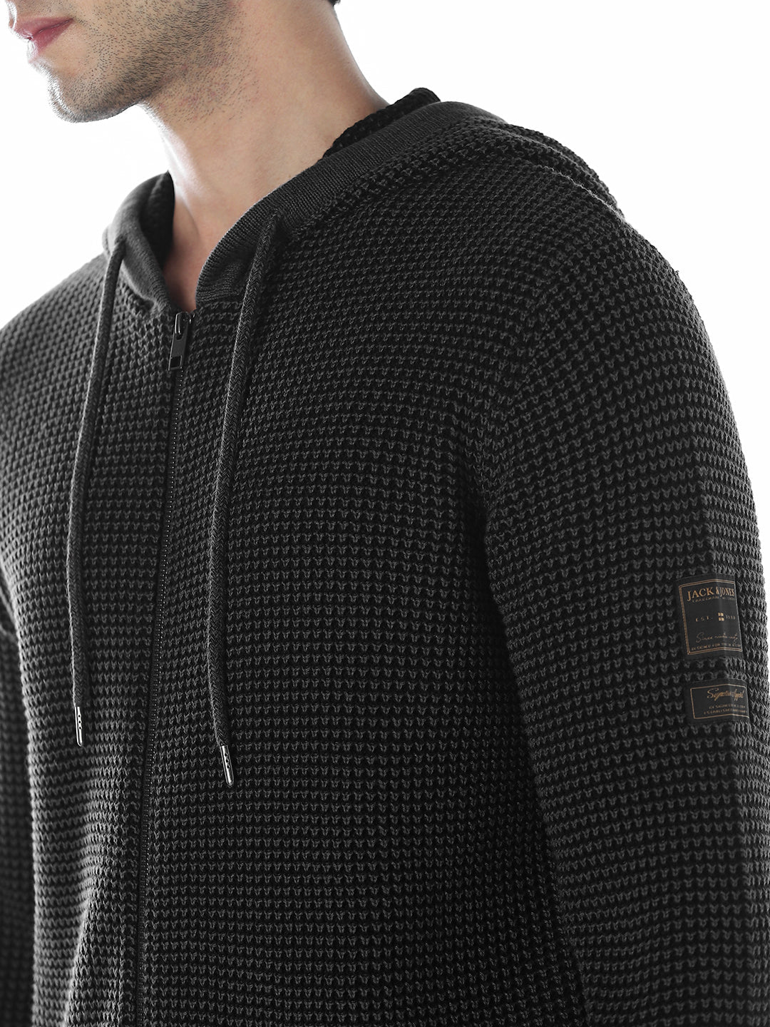 Hooded Front Open Oversized Pullover - Black