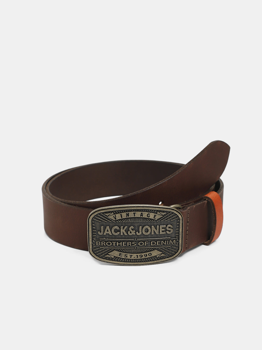Brown Chunky Buckle Leather Belt - 85 cm