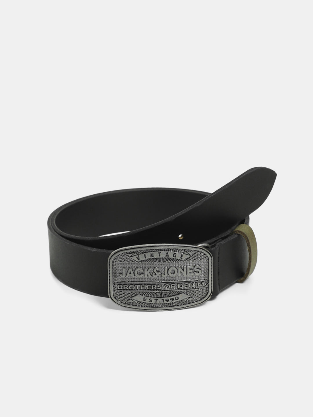 Black Chunky Buckle Leather Belt - 85 cm