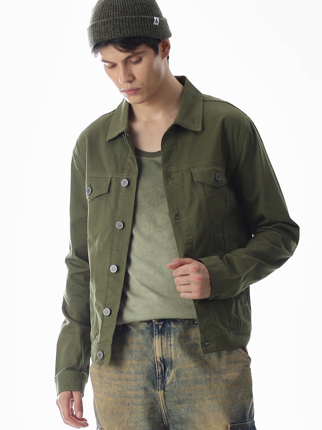 Olive Green Cotton Jacket - M