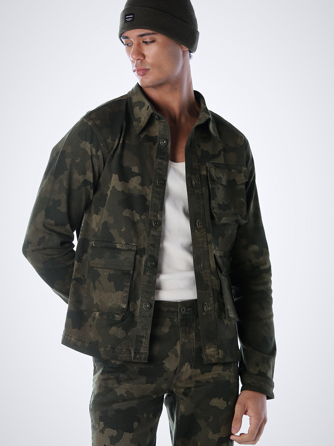 Olive Green Camo Print Jacket