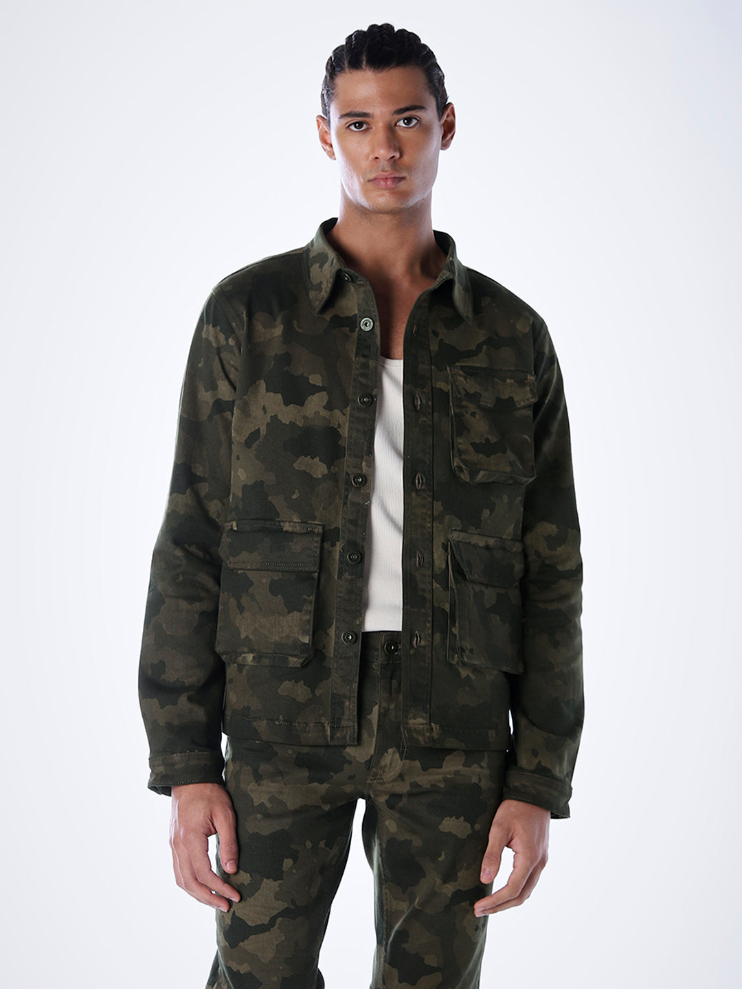 Olive Green Camo Print Jacket