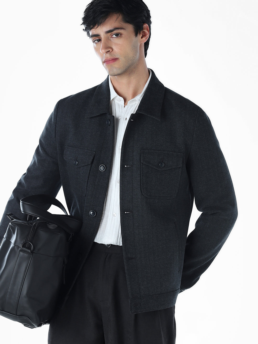 Striped Regular Fit Jacket - Blue