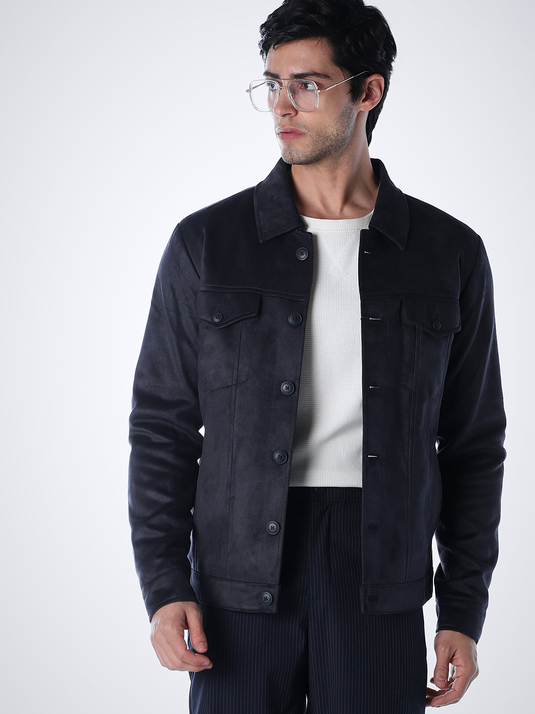 Navy Faux Suede Jacket - S