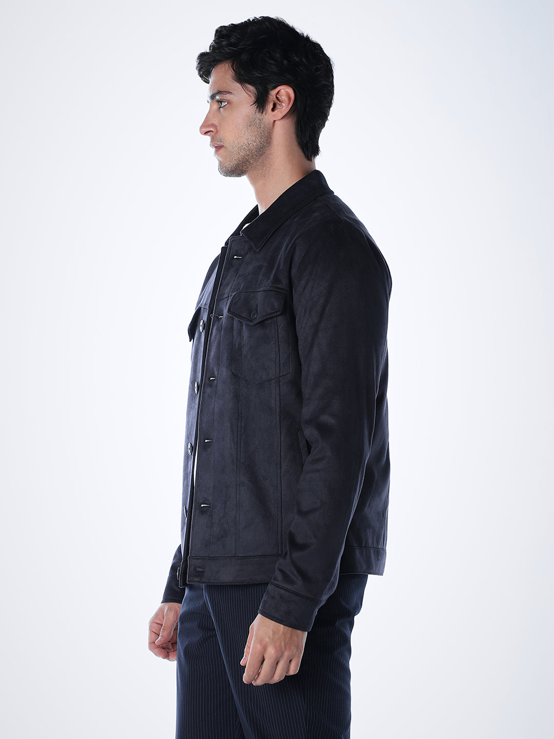 Navy Faux Suede Jacket